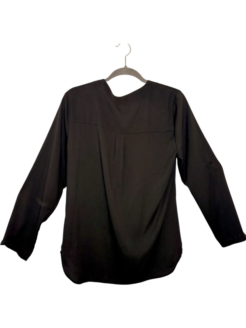Youtalia Black Roll Tab Blouse Office Chic Dressy Minimalist Medium - Picture 4 of 8